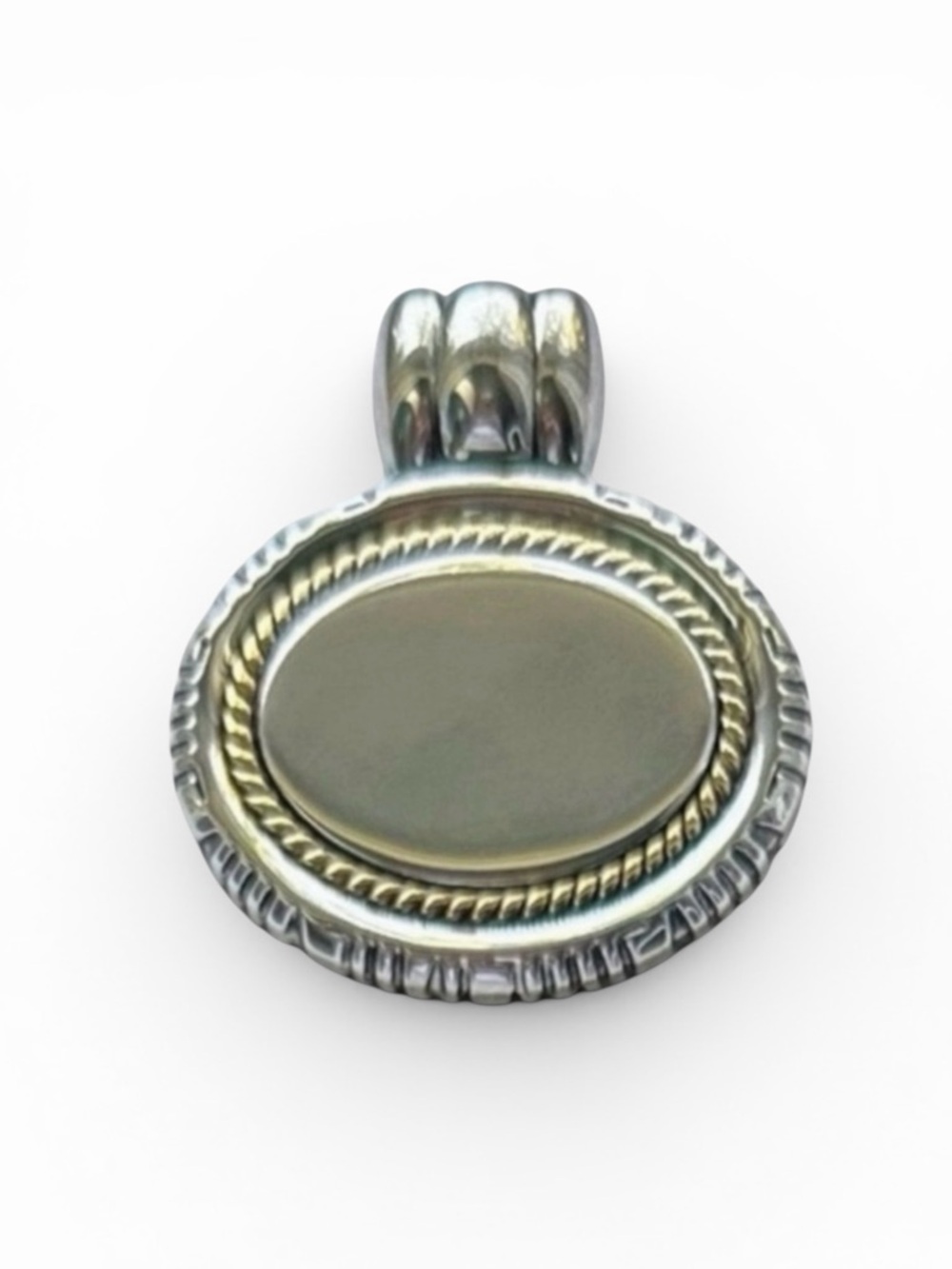 Best Vintage Large Silver with Gold Detail Oval Signet Pendant